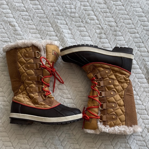 NWOT Totes Brown and Black Quilted Winter Boots - Picture 1 of 8